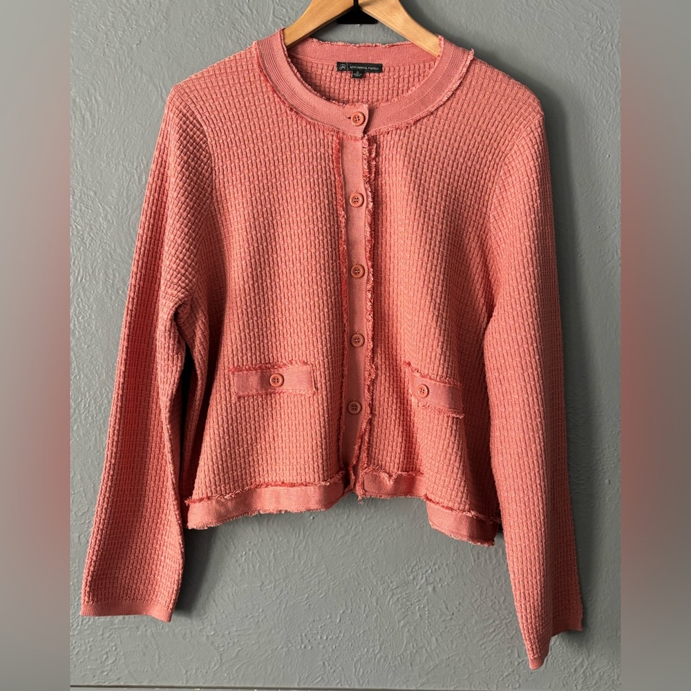 Adrianna Papell Pink Textured Cropped Cardigan Button Front Size XL
